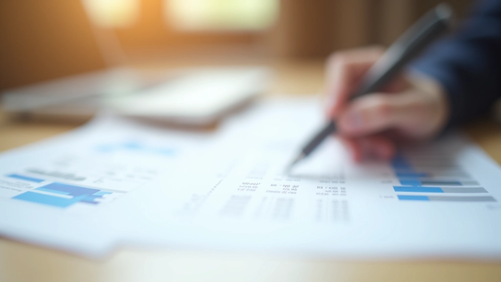 Closeup of financial statements with balance sheet figures highlighted and annotated with pen