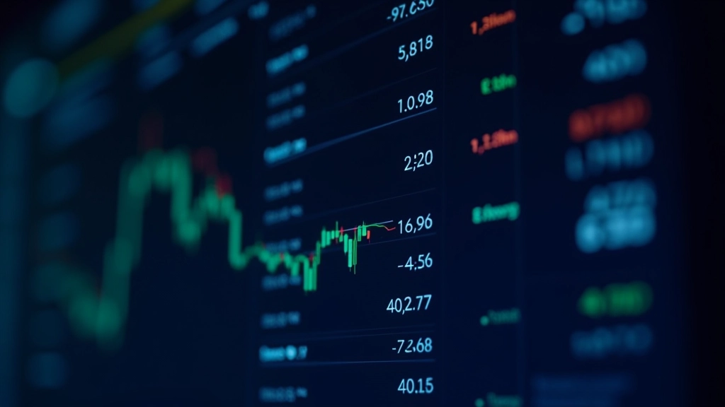 Electronic trading terminal showing order book with buy and sell orders at different price levels, real-time market data display